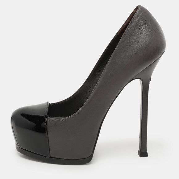 Saint Laurent Paris Grey/black Leather Tribtoo Platform Pumps Size 38,New Products : American Fashion Style Bags On Sale